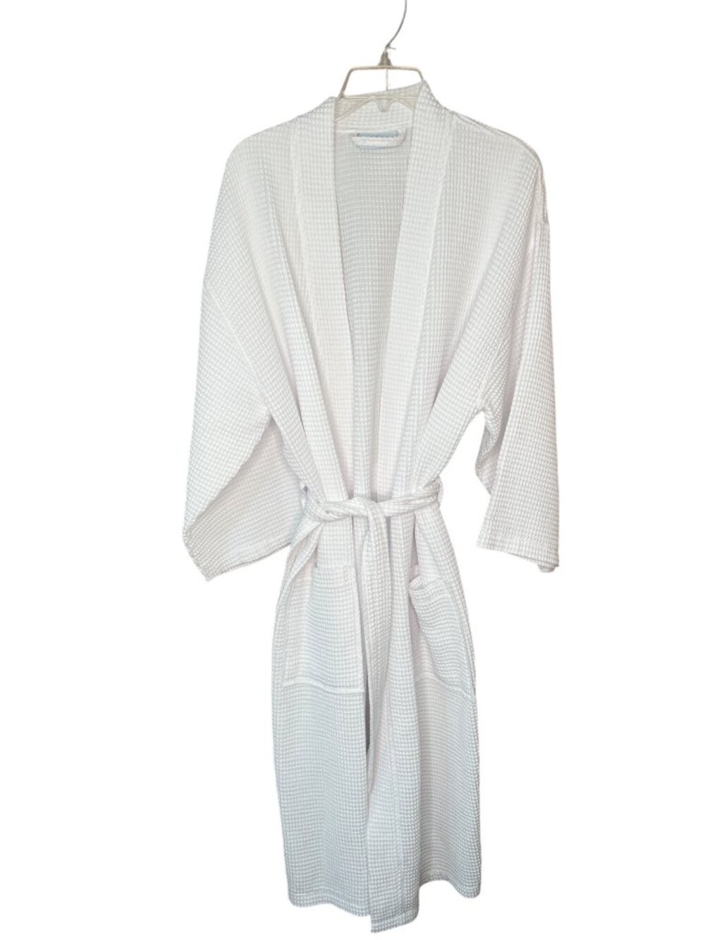 Turquaz White Waffle Weave Cotton Blend Bathrobe With Belt One Size Unisex 27f